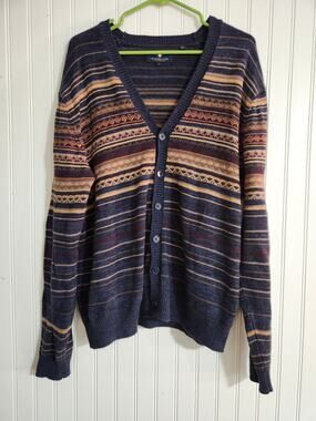 Russell Simmons Argyleculture Pattern Sweater Cardigan Men L Brown Blue Preppy